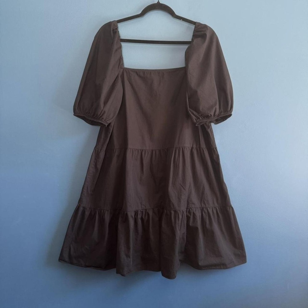 Black Cotton Sun Dress Women's Size Large H&M Tiered Mini Square Neck Boho